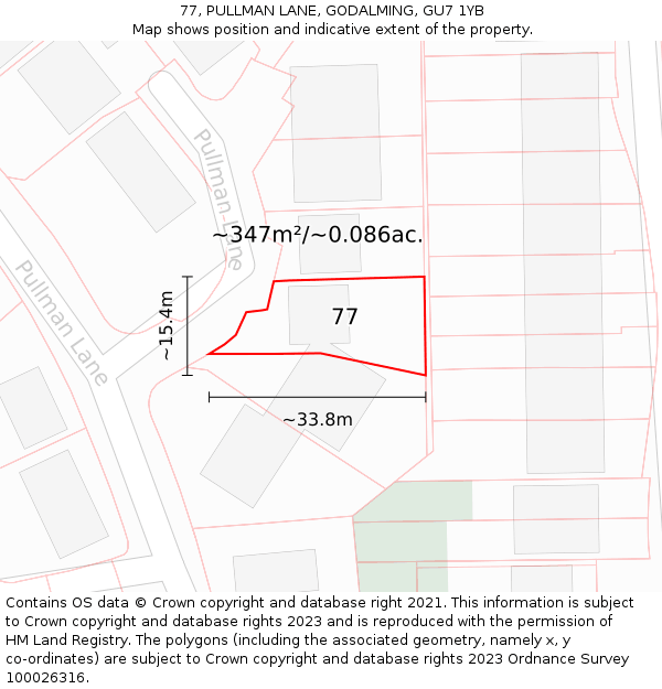 77, PULLMAN LANE, GODALMING, GU7 1YB: Plot and title map