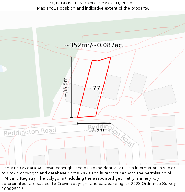 77, REDDINGTON ROAD, PLYMOUTH, PL3 6PT: Plot and title map