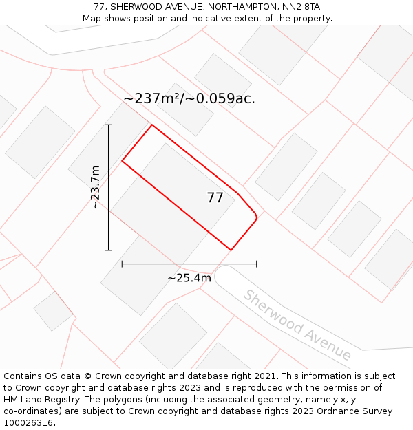 77, SHERWOOD AVENUE, NORTHAMPTON, NN2 8TA: Plot and title map