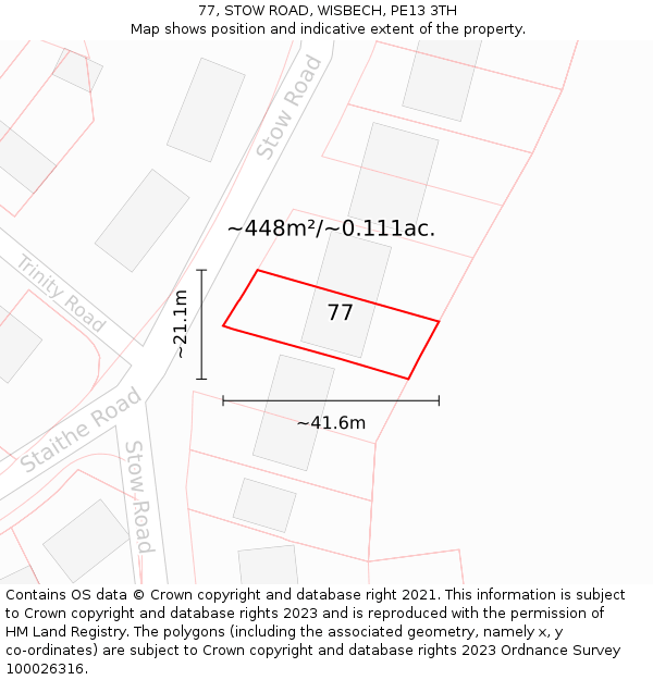 77, STOW ROAD, WISBECH, PE13 3TH: Plot and title map