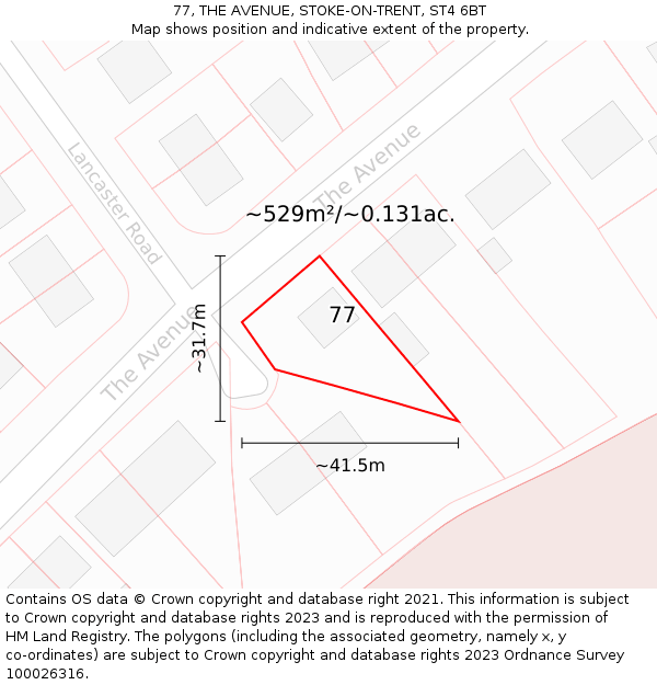 77, THE AVENUE, STOKE-ON-TRENT, ST4 6BT: Plot and title map
