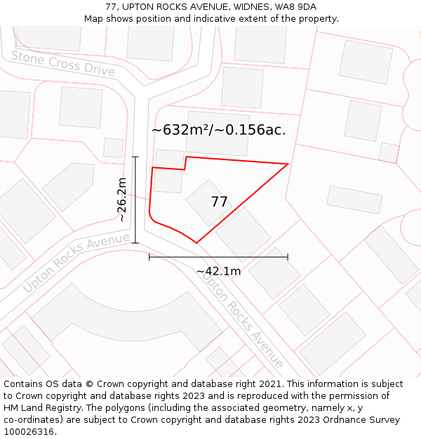 77, UPTON ROCKS AVENUE, WIDNES, WA8 9DA: Plot and title map