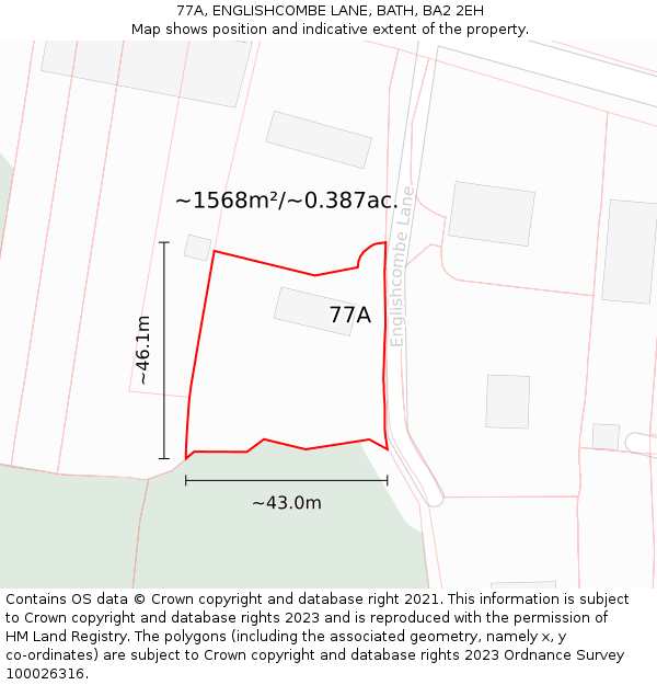 77A, ENGLISHCOMBE LANE, BATH, BA2 2EH: Plot and title map