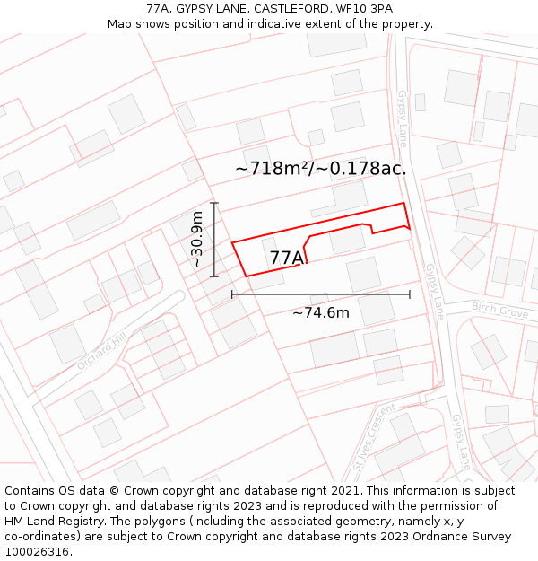 77A, GYPSY LANE, CASTLEFORD, WF10 3PA: Plot and title map