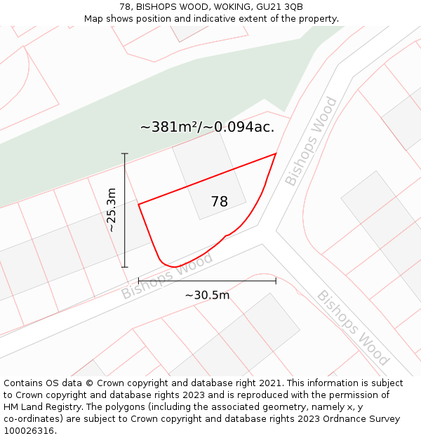 78, BISHOPS WOOD, WOKING, GU21 3QB: Plot and title map