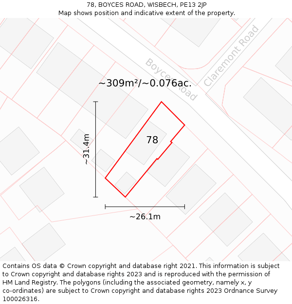 78, BOYCES ROAD, WISBECH, PE13 2JP: Plot and title map