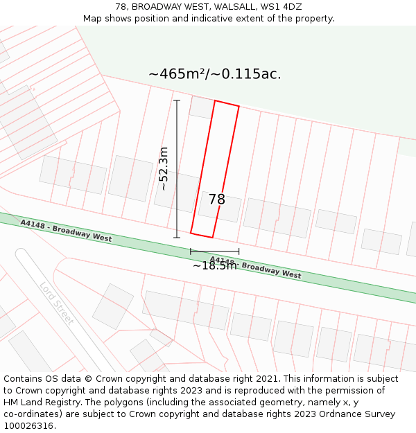 78, BROADWAY WEST, WALSALL, WS1 4DZ: Plot and title map