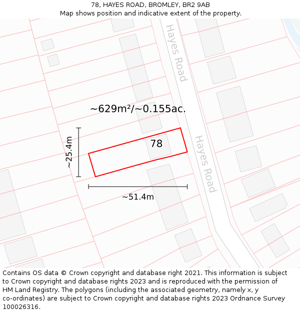 78, HAYES ROAD, BROMLEY, BR2 9AB: Plot and title map