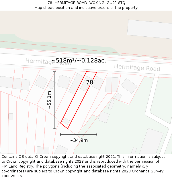 78, HERMITAGE ROAD, WOKING, GU21 8TQ: Plot and title map