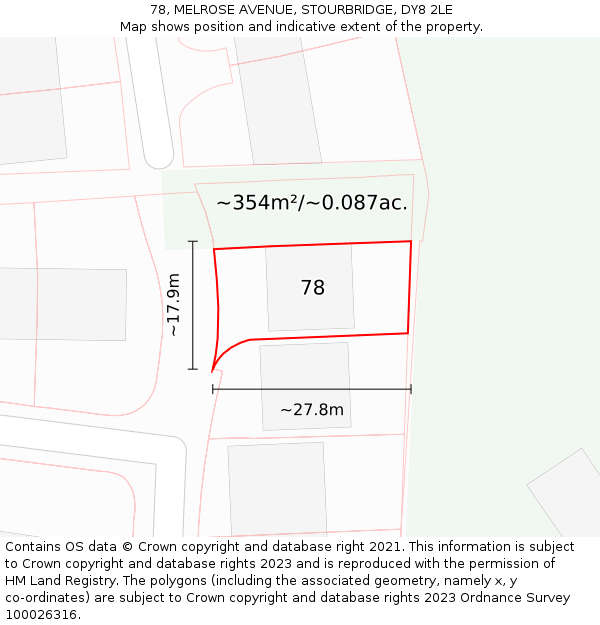 78, MELROSE AVENUE, STOURBRIDGE, DY8 2LE: Plot and title map