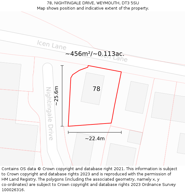 78, NIGHTINGALE DRIVE, WEYMOUTH, DT3 5SU: Plot and title map