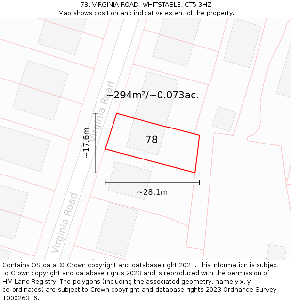 78, VIRGINIA ROAD, WHITSTABLE, CT5 3HZ: Plot and title map