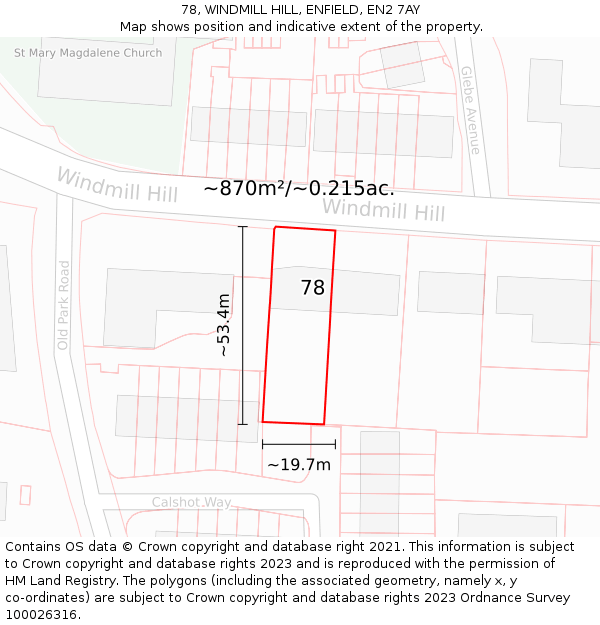 78, WINDMILL HILL, ENFIELD, EN2 7AY: Plot and title map