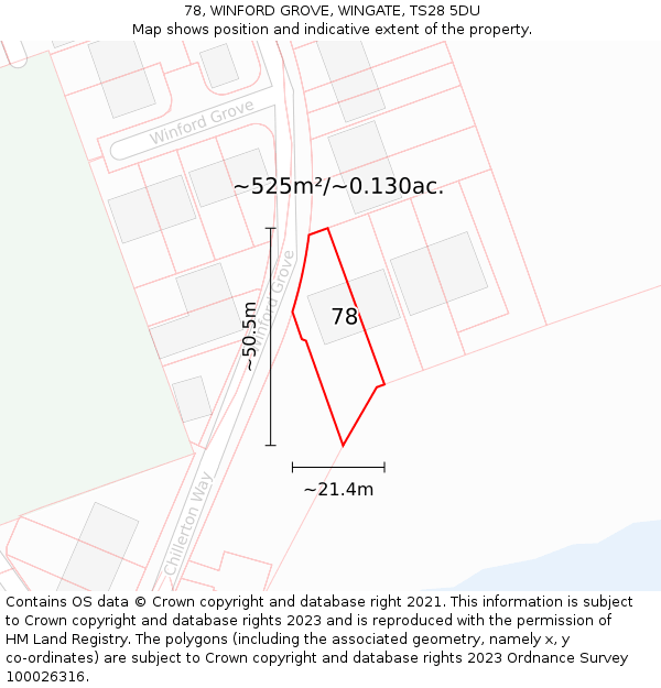 78, WINFORD GROVE, WINGATE, TS28 5DU: Plot and title map