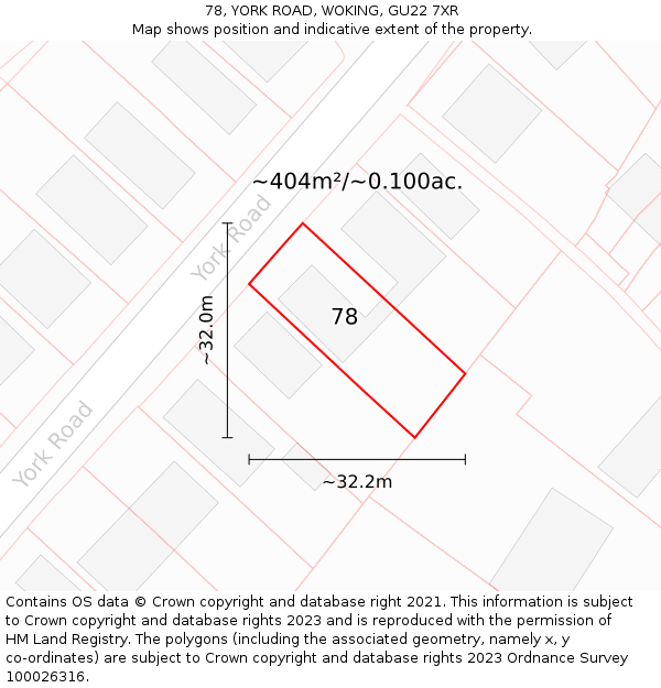 78, YORK ROAD, WOKING, GU22 7XR: Plot and title map