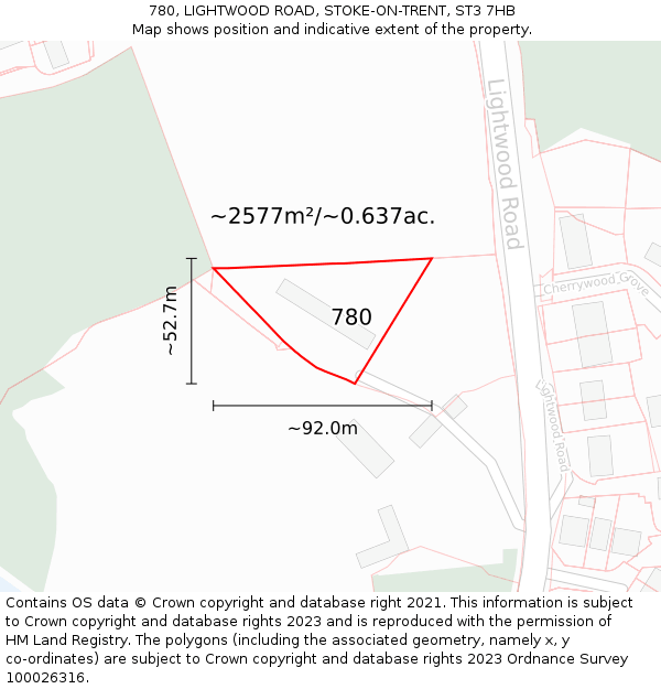 780, LIGHTWOOD ROAD, STOKE-ON-TRENT, ST3 7HB: Plot and title map