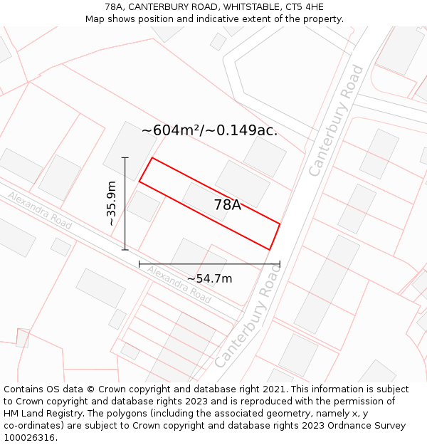 78A, CANTERBURY ROAD, WHITSTABLE, CT5 4HE: Plot and title map