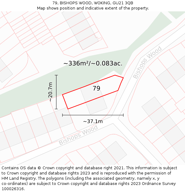 79, BISHOPS WOOD, WOKING, GU21 3QB: Plot and title map