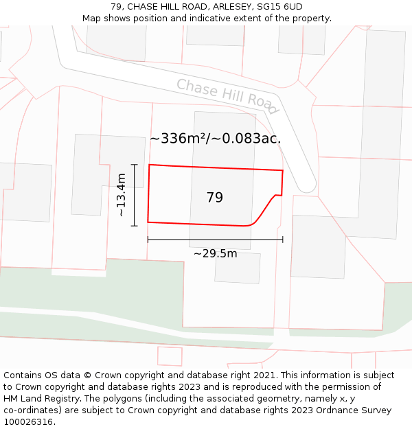 79, CHASE HILL ROAD, ARLESEY, SG15 6UD: Plot and title map