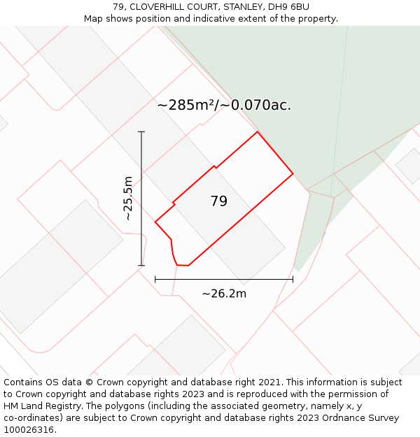 79, CLOVERHILL COURT, STANLEY, DH9 6BU: Plot and title map