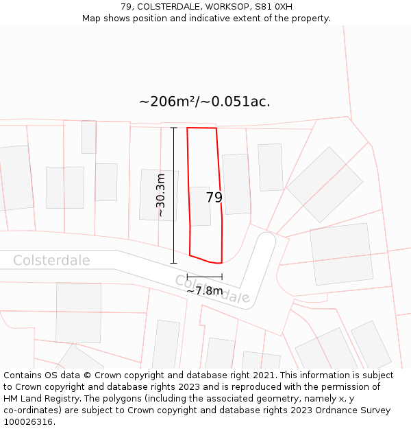 79, COLSTERDALE, WORKSOP, S81 0XH: Plot and title map