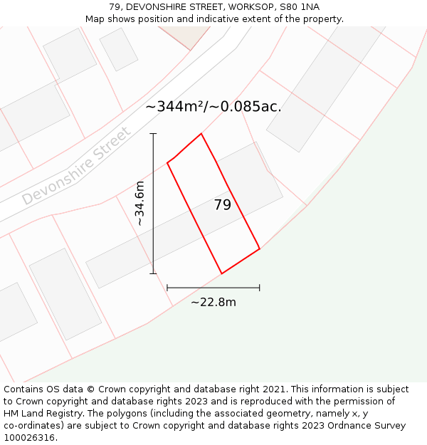 79, DEVONSHIRE STREET, WORKSOP, S80 1NA: Plot and title map