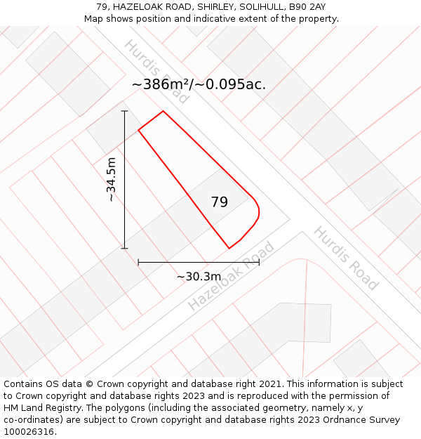 79, HAZELOAK ROAD, SHIRLEY, SOLIHULL, B90 2AY: Plot and title map