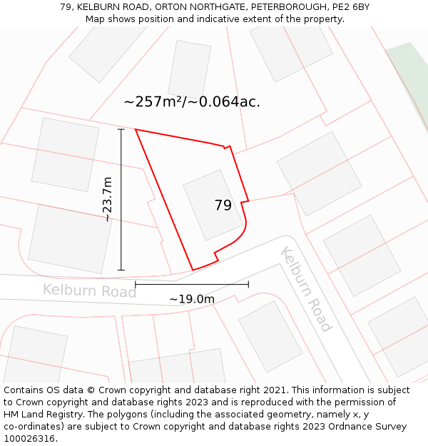 79, KELBURN ROAD, ORTON NORTHGATE, PETERBOROUGH, PE2 6BY: Plot and title map