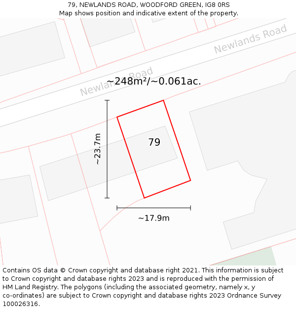 79, NEWLANDS ROAD, WOODFORD GREEN, IG8 0RS: Plot and title map