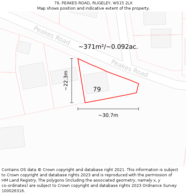 79, PEAKES ROAD, RUGELEY, WS15 2LX: Plot and title map