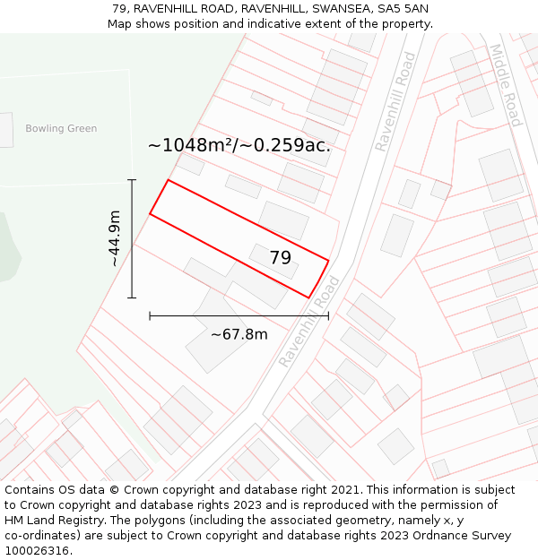 79, RAVENHILL ROAD, RAVENHILL, SWANSEA, SA5 5AN: Plot and title map