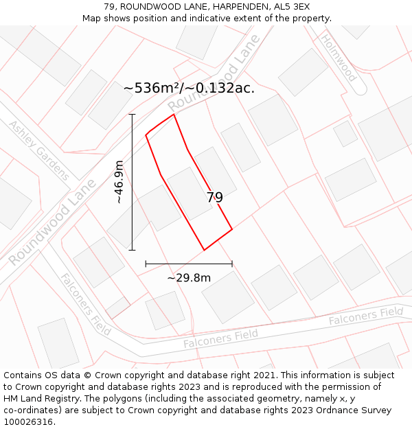 79, ROUNDWOOD LANE, HARPENDEN, AL5 3EX: Plot and title map