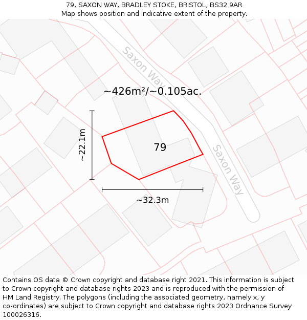 79, SAXON WAY, BRADLEY STOKE, BRISTOL, BS32 9AR: Plot and title map