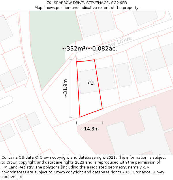 79, SPARROW DRIVE, STEVENAGE, SG2 9FB: Plot and title map