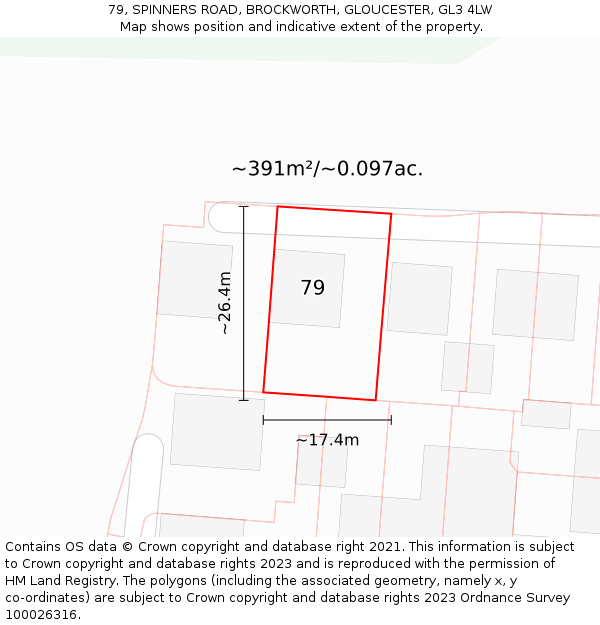 79, SPINNERS ROAD, BROCKWORTH, GLOUCESTER, GL3 4LW: Plot and title map