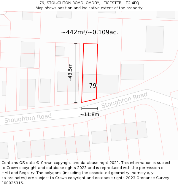 79, STOUGHTON ROAD, OADBY, LEICESTER, LE2 4FQ: Plot and title map