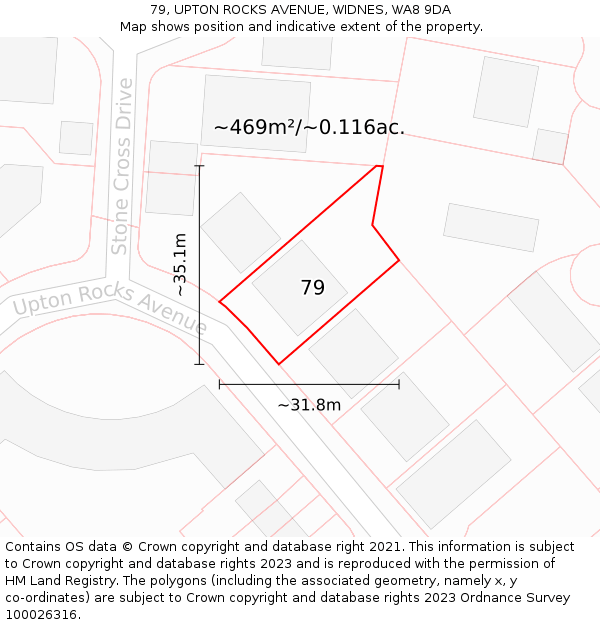 79, UPTON ROCKS AVENUE, WIDNES, WA8 9DA: Plot and title map