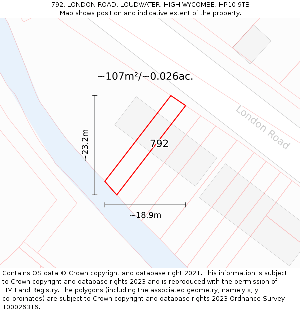 792, LONDON ROAD, LOUDWATER, HIGH WYCOMBE, HP10 9TB: Plot and title map