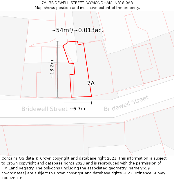 7A, BRIDEWELL STREET, WYMONDHAM, NR18 0AR: Plot and title map