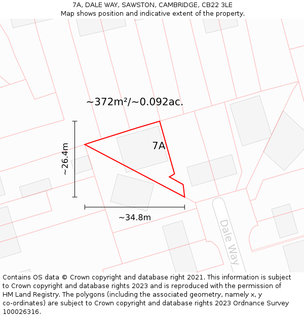 7A, DALE WAY, SAWSTON, CAMBRIDGE, CB22 3LE: Plot and title map