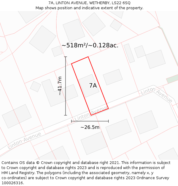 7A, LINTON AVENUE, WETHERBY, LS22 6SQ: Plot and title map