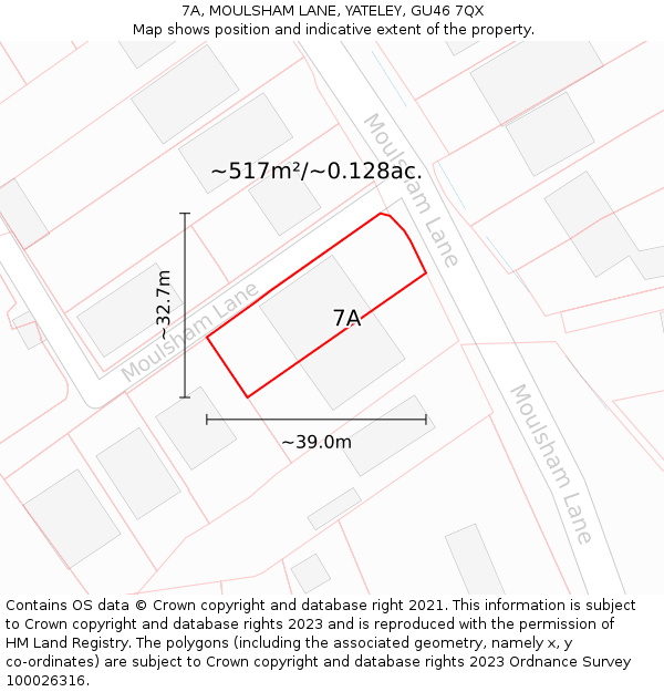 7A, MOULSHAM LANE, YATELEY, GU46 7QX: Plot and title map