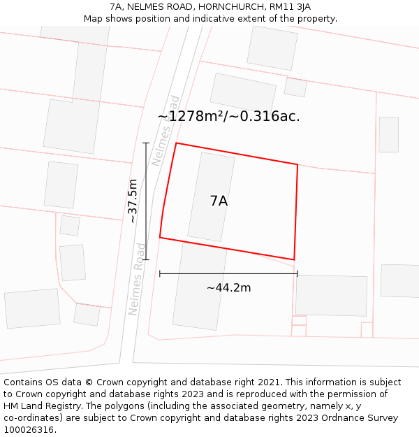 7A, NELMES ROAD, HORNCHURCH, RM11 3JA: Plot and title map