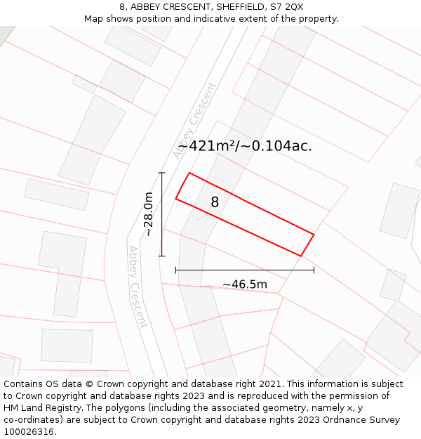 8, ABBEY CRESCENT, SHEFFIELD, S7 2QX: Plot and title map