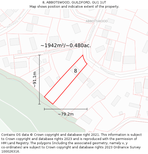 8, ABBOTSWOOD, GUILDFORD, GU1 1UT: Plot and title map