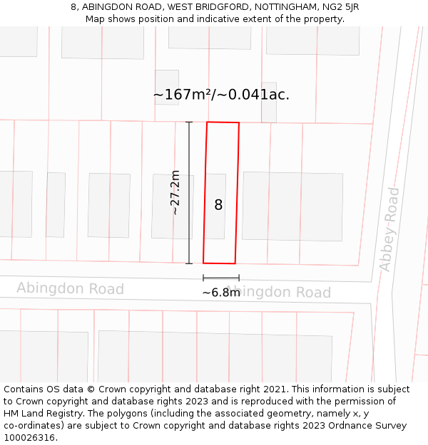 8, ABINGDON ROAD, WEST BRIDGFORD, NOTTINGHAM, NG2 5JR: Plot and title map