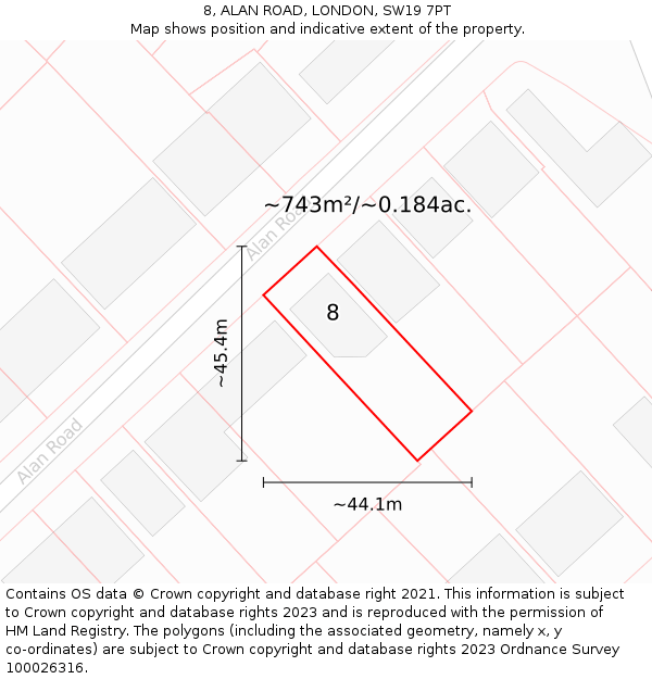 8, ALAN ROAD, LONDON, SW19 7PT: Plot and title map