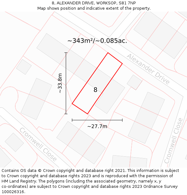 8, ALEXANDER DRIVE, WORKSOP, S81 7NP: Plot and title map