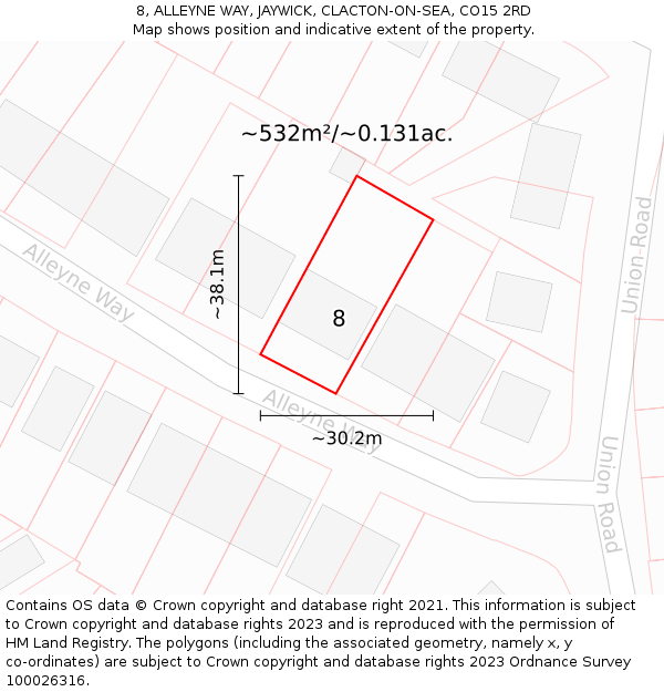 8, ALLEYNE WAY, JAYWICK, CLACTON-ON-SEA, CO15 2RD: Plot and title map