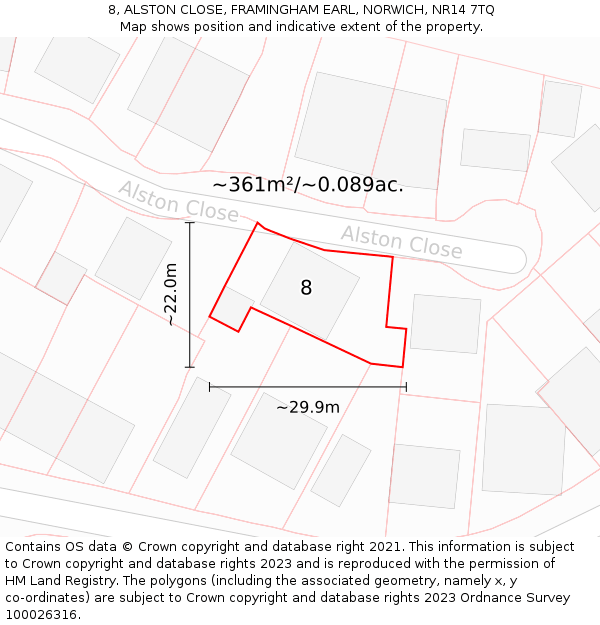 8, ALSTON CLOSE, FRAMINGHAM EARL, NORWICH, NR14 7TQ: Plot and title map